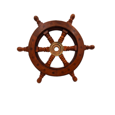 Houten stuurwiel met messing inzetstuk en ruimte voor een wig - diameter 30 cm - ideaal cadeau met mogelijkheid tot personalisatie met gravure - maritieme en retrostijl