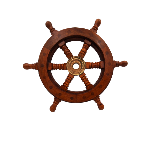 Houten stuurwiel met messing inzetstuk en ruimte voor een wig - diameter 30 cm - ideaal cadeau met mogelijkheid tot personalisatie met gravure - maritieme en retrostijl