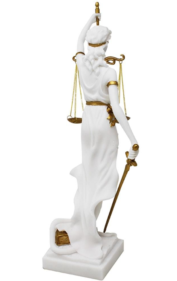 Beeldje van Vrouwe Justitia met mogelijkheid tot personalisatie met gravure - elegant cadeau voor een advocaat, rechter of rechtenstudent, wit met gouden accenten, hoogte 35 cm, handbeschilderd van polyresin