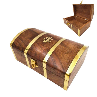 Vintage maritiem houten kistje DNU-020 met messing ankermotief, gepersonaliseerde gravure, ideaal als cadeau voor liefhebbers van de zee, afmetingen 18,4 × 12,7 × 7,6 cm