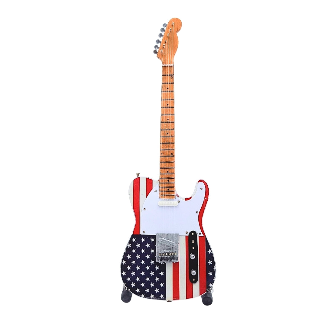 Mini-verzamelgitaar MGT-2639 in de stijl van Bruce Springsteen met mogelijkheid tot personalisatie met gravure, handgemaakt van mahonie, ideaal cadeau voor een muziekliefhebber, hoogte 27,5 cm
