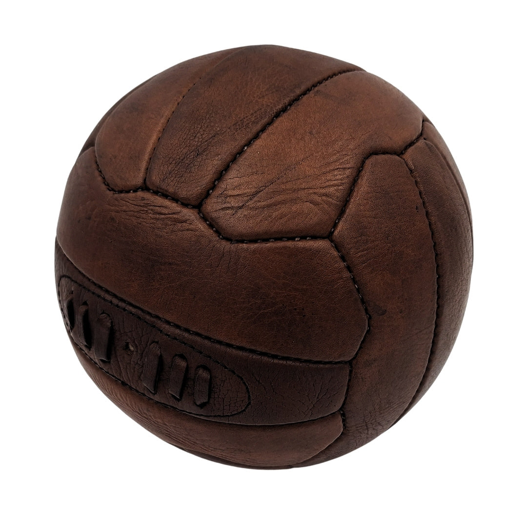 Retro vintage leren bal MT2017 met mogelijkheid tot personalisatie met gravure, bruin, ideaal als cadeau voor een voetbalfan of trainer, decoratie in vintage stijl, natuurlijk leer, afmetingen 20,5 x 20,5 cm