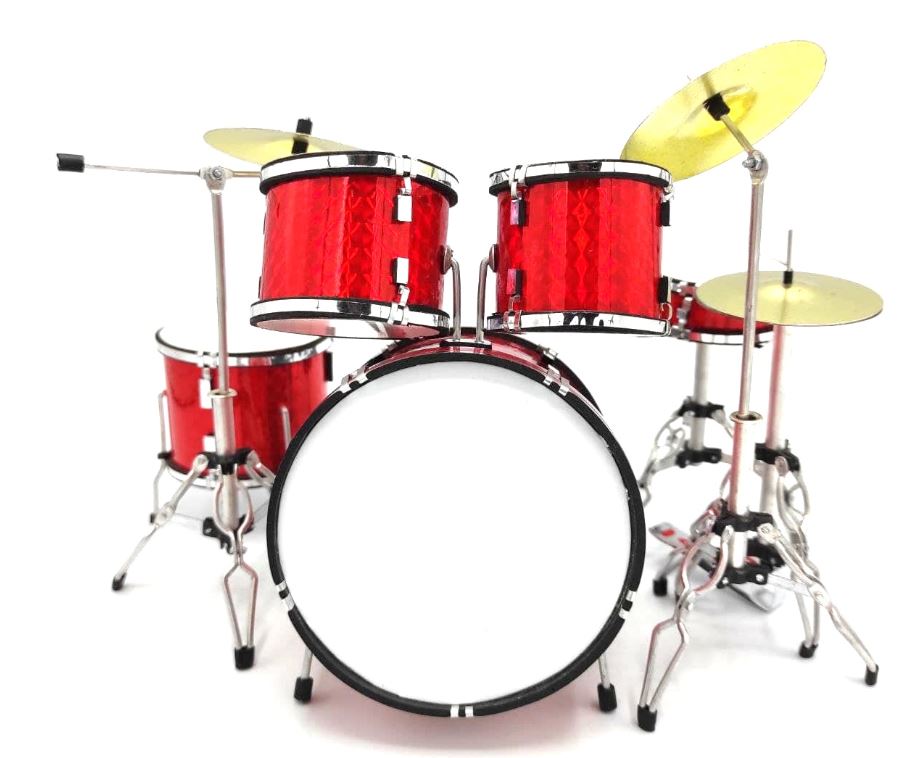 Rode mini-drumstel MDR-0121 met mogelijkheid tot personalisatie met gravure, ideaal als cadeau, hoogte 15 cm, gemaakt van metaal en kunststof, schaal 1:5
