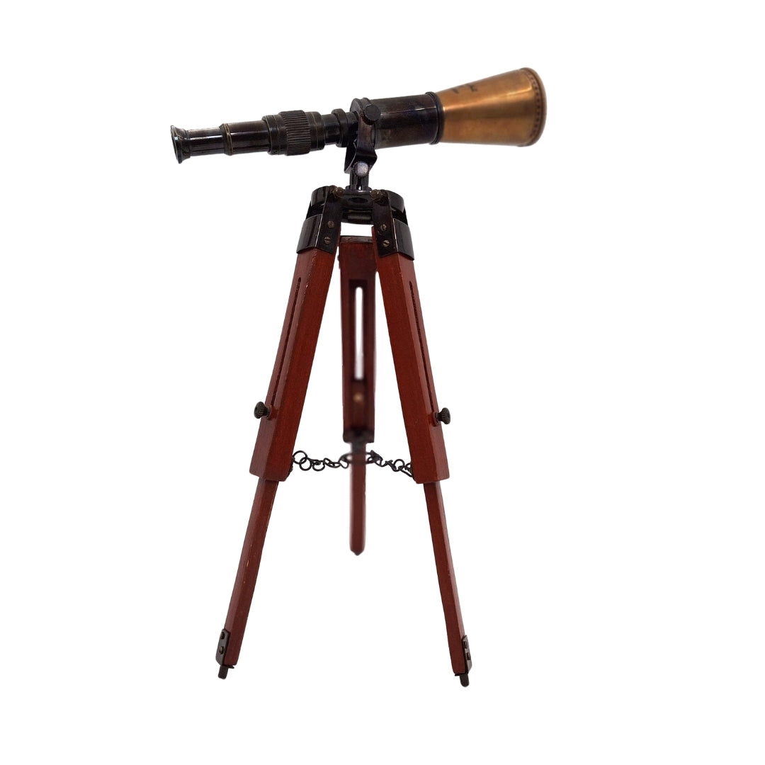 Messing telescoop op driepoot met mogelijkheid tot personalisatie met gravure - elegant decoratief element als cadeau, hoogte verstelbaar tot 30 cm