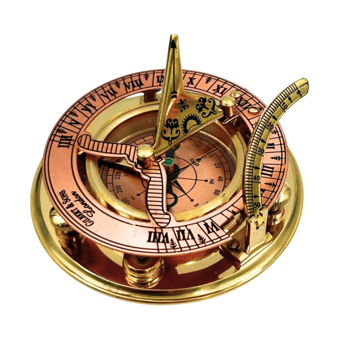 Messing kompas met zonnewijzer in elegante houten doos - ideaal cadeau met personalisatiemogelijkheid door gravure - retrostijl, klassieke uitvoering, hoge kwaliteit