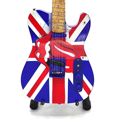 Mini-gitaar voor verzamelaars Rolling Stones UK&Tongue MGT-2301B van mahoniehout, mogelijkheid tot personalisatie met gravure, ideaal cadeau voor elke gelegenheid, hoogte 27,5 cm