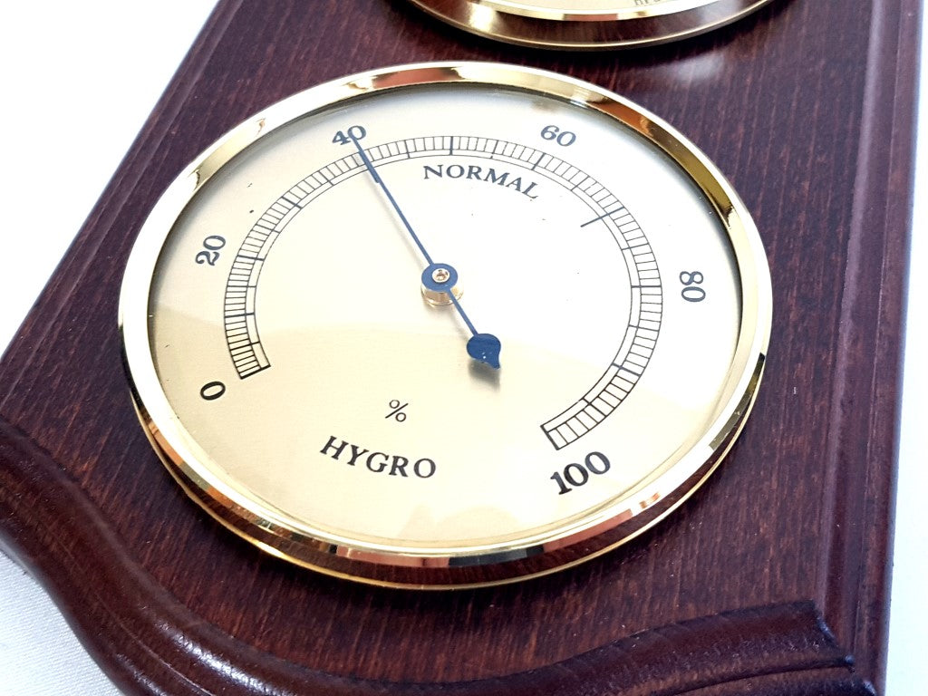 Fischer weerstation - barometer hygrometer thermometer - messing hout - 9176-22