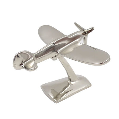 Model van eenmotorig vliegtuig N-0896 van aluminium in zilverkleur, 17x14x11 cm