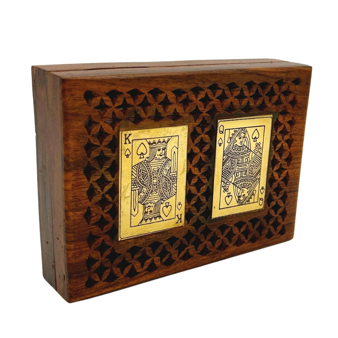 Elegante set van twee kaartspellen in houten doos met personalisatiemogelijkheid door gravure