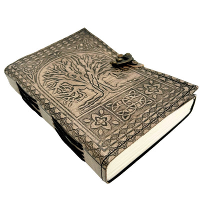 Retro leren notitieboek Levensboom met gravure