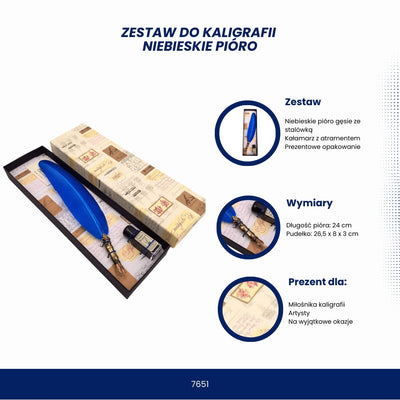 Kalligrafieset met blauwe pen en mogelijkheid tot personalisatie met gravure