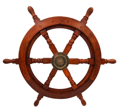 Houten stuurwiel met messing inzetstuk - Diameter 60 cm - Retro maritieme decoratie als cadeau voor een zeiler