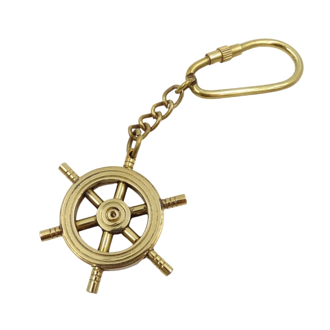 Sleutelhanger stuurwiel van messing in goudkleur met mogelijkheid tot personalisatie met gravure