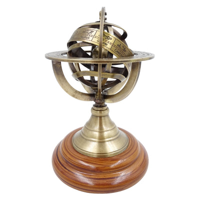 Messing astrolabium 14cm met gravure - uniek cadeau voor liefhebbers van astronomie, elegante decoratie van messing en hout in goudkleur