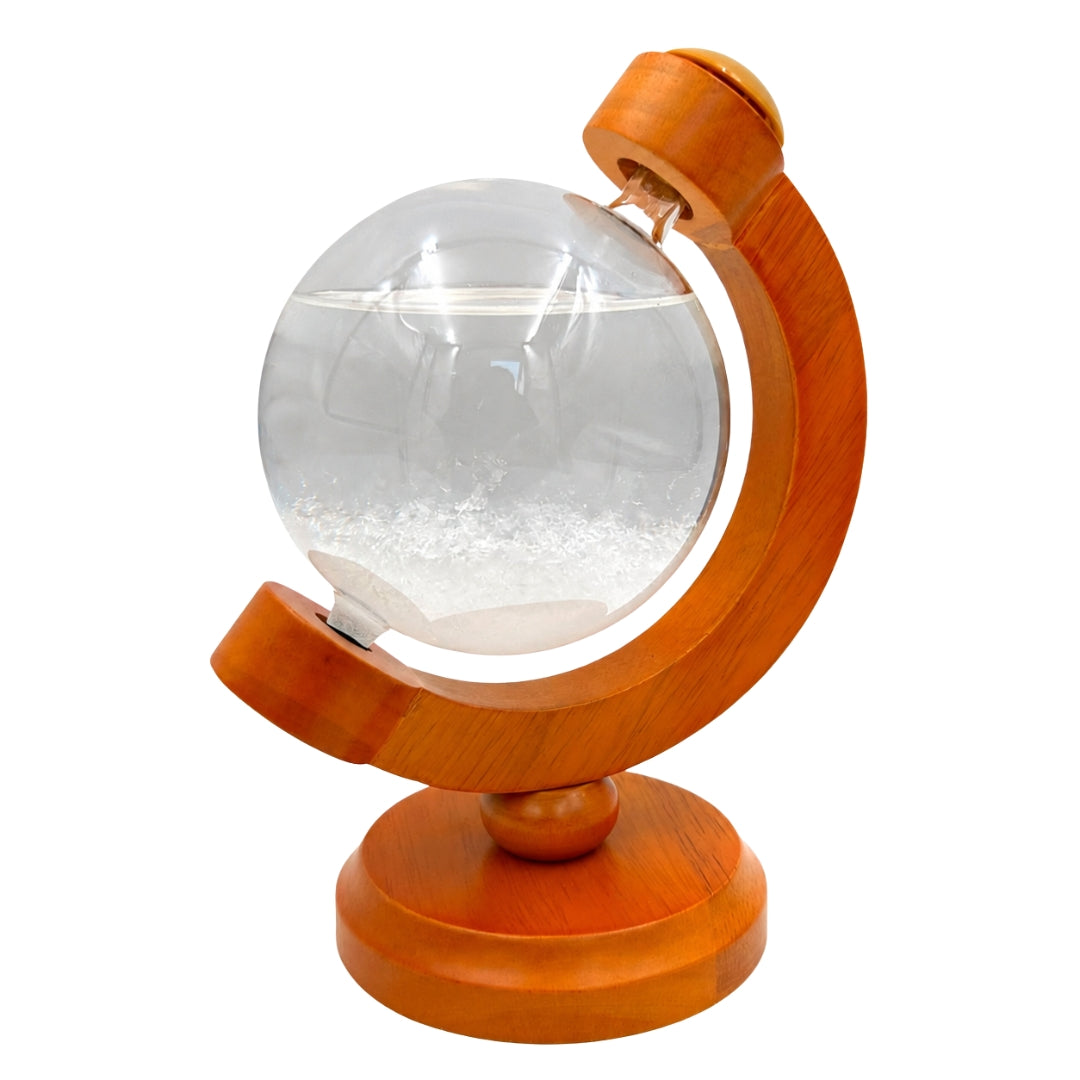 FitzRoy stormbarometer-globe met mogelijkheid tot graveren - elegante bureaudecoratie van glas en hout, hoogte 18,5 cm