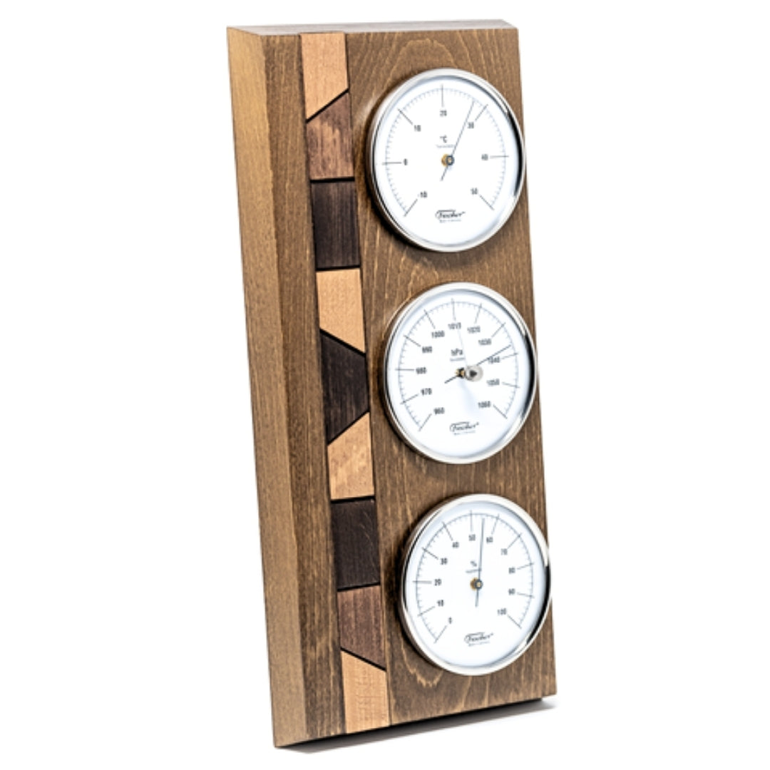 Weerstation Fischer 9171-31 met barometer, hygrometer en thermometer op houten voet met optie voor personalisatie met gravure