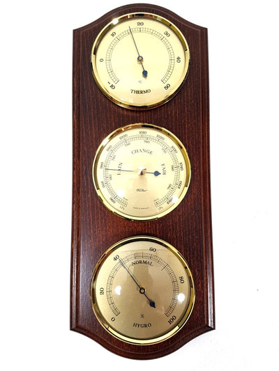 Fischer weerstation - barometer hygrometer thermometer - messing hout - 9176-22