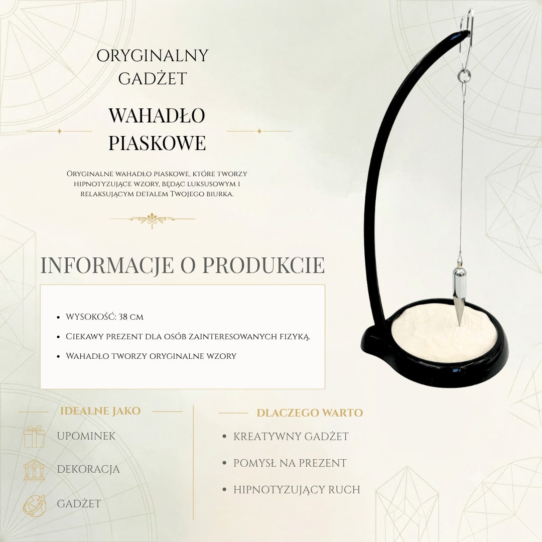 Zandpendel Sand Pendulum met gravure - inspirerende decoratie 38cm met kinetisch zand