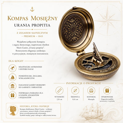 Messing kompas Urania Propitia met zonnewijzer - premium - H45