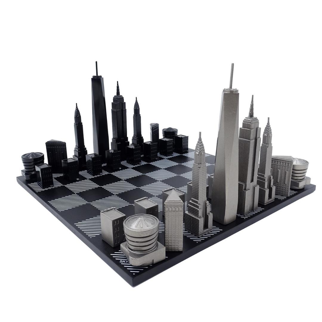 Designschaakspel Skyline New York van roestvrij staal – NY