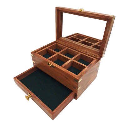 Elegant houten sieradendoosje met spiegel en gepersonaliseerde gravure