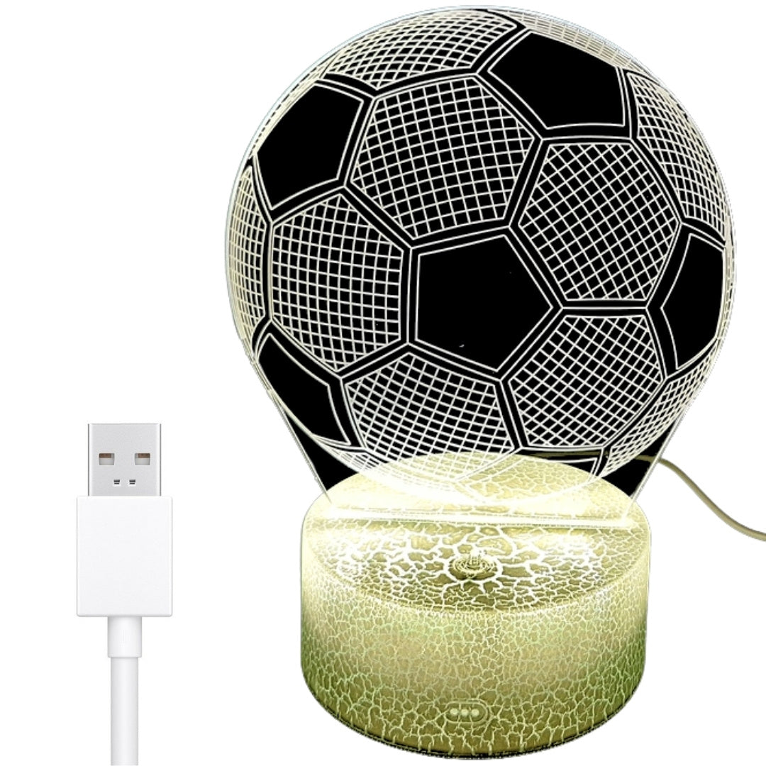 Nachtlampje Voetbal met mogelijkheid tot personalisatie door gravure - Ideaal cadeau voor voetballiefhebbers - 17 cm hoog - 3 kleuren naar keuze - Voeding via USB of 3 AAA-batterijen