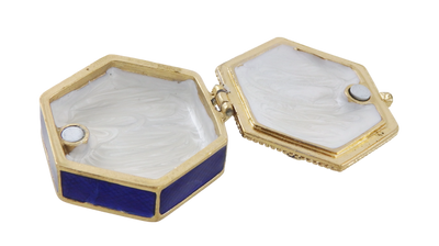 Elegant metalen geschenkdoosje met kristalletjes B0035-08BL in marineblauw-gouden kleurstelling met mogelijkheid tot personalisatie door gravure