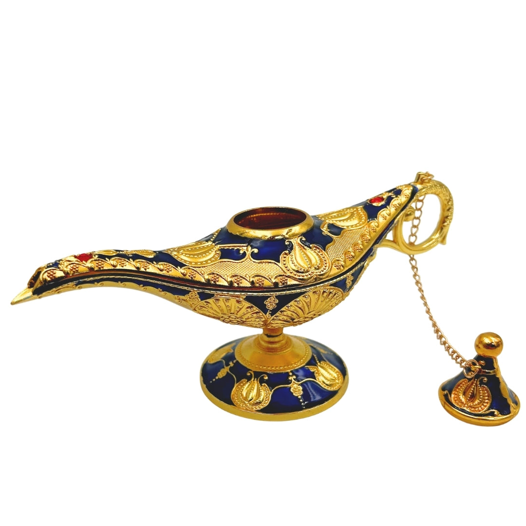 Aladdins lamp LABB met metalen versieringen in goudkleur, donker marineblauw, 22 x 7 x 11 cm