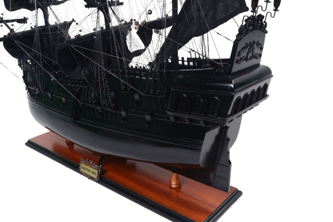 Model van het piratenschip Black Pearl BP80R met personaliseerbare gravure, lengte 89 cm, exclusief cadeau voor elke gelegenheid, kunstambacht, houten standaard