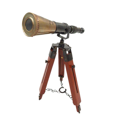 Messing telescoop op driepoot met mogelijkheid tot personalisatie met gravure - elegant decoratief element als cadeau, hoogte verstelbaar tot 30 cm