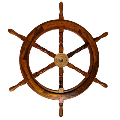 Houten stuurwiel met messing inzetstuk 75 cm met mogelijkheid tot personalisatie met gravure