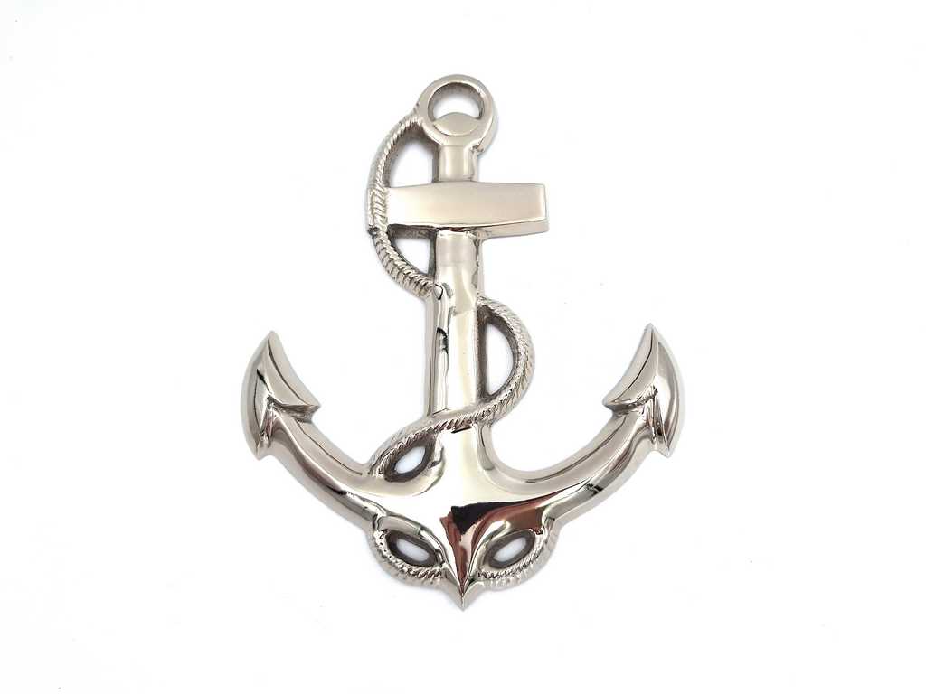 Wandanker 34 cm met mogelijkheid tot personalisatie door gravure, zilveren metalen decoratie in maritieme stijl