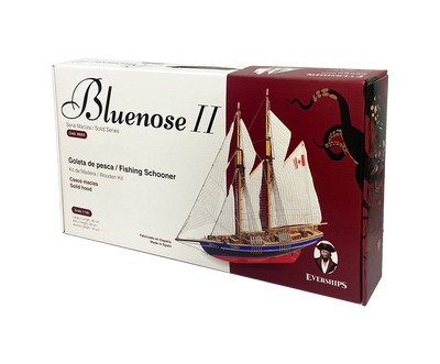 Bouwpakket Bluenose II – houten schoener 38x31x6,5 cm met mogelijkheid tot personalisatie met gravure – ideaal cadeau voor een zeiler, gemaakt van natuurlijke materialen, moeilijkheidsgraad: gemiddeld gevorderd