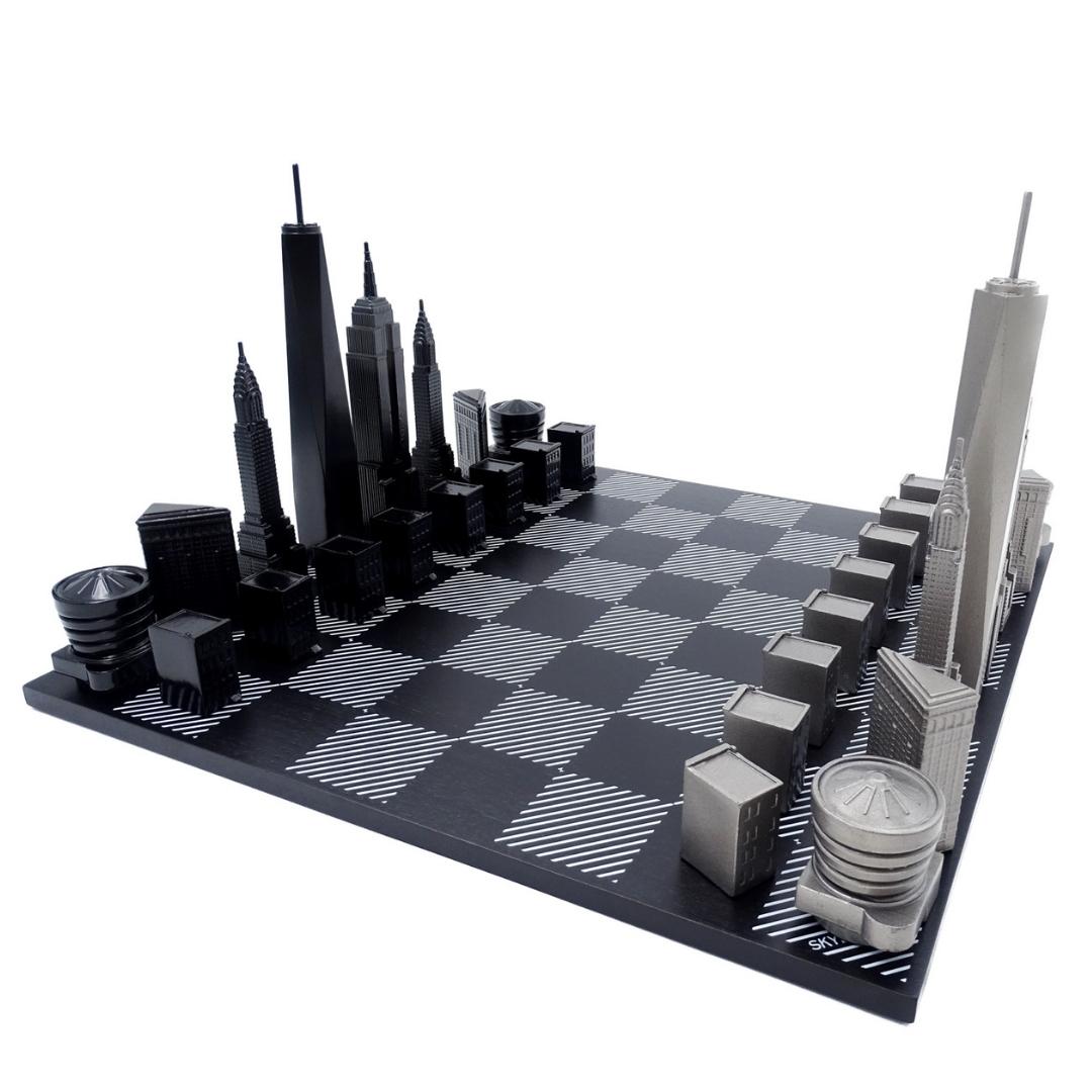 New York Skyline schaakset met gravure van roestvrij staal
