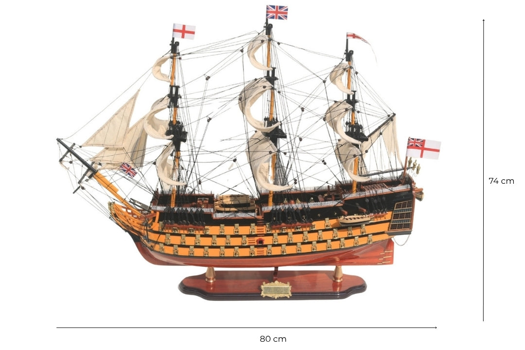 Model van het zeilschip HMS Victory 80cm, gemonteerd, met mogelijkheid tot personalisatie door gravure - Exclusieve decoratie als cadeau, handgemaakt van exotisch hout, hoge kwaliteit en oog voor detail