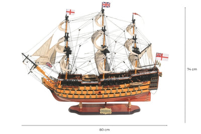 Model van het zeilschip HMS Victory 80cm, gemonteerd, met mogelijkheid tot personalisatie door gravure - Exclusieve decoratie als cadeau, handgemaakt van exotisch hout, hoge kwaliteit en oog voor detail