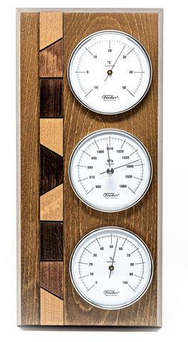 Weerstation Fischer 9171-31 met barometer, hygrometer en thermometer op houten voet met optie voor personalisatie met gravure