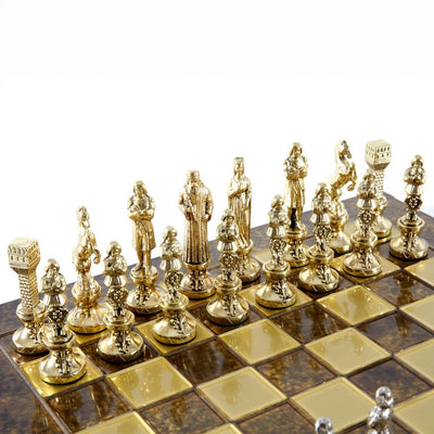 Exclusief metalen schaakspel Renaissance S9BRGS 36x36 cm goud-zilver met mogelijkheid tot personalisatie met gravure