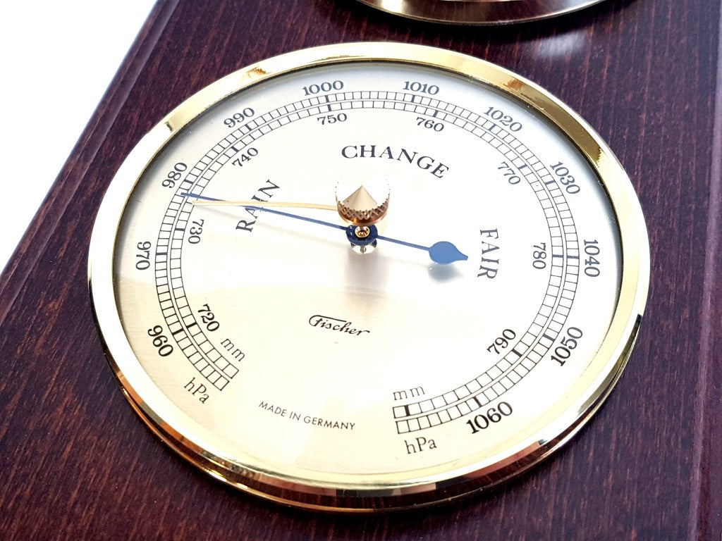 Fischer weerstation - barometer hygrometer thermometer - messing hout - 9176-22