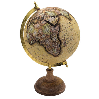 Stijlvolle decoratieve retro globe op houten voet 32 cm met personalisatiemogelijkheid door gravure