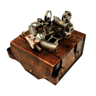 Retro messing sextant in leren etui - elegant navigatie-instrument met graveermogelijkheid - ideaal cadeau voor liefhebbers van zeilen en geschiedenis - afmetingen 13x12x7 cm