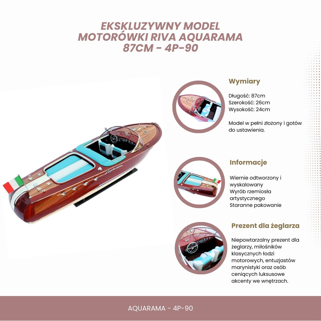 Exclusief model van de motorboot Riva Aquarama 87cm met mogelijkheid tot personalisatie door gravure