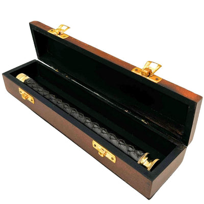 Messing-lederen telescoop met gepersonaliseerde gravure in houten doos