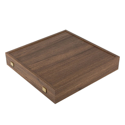 Exclusief metalen schaakspel met messing schaakbord 44 x 44 cm – middeleeuwse figuren met mogelijkheid tot personalisatie door gravure