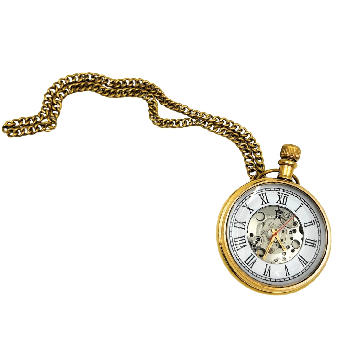 Retro mechanisch zakhorloge aan ketting met gravure