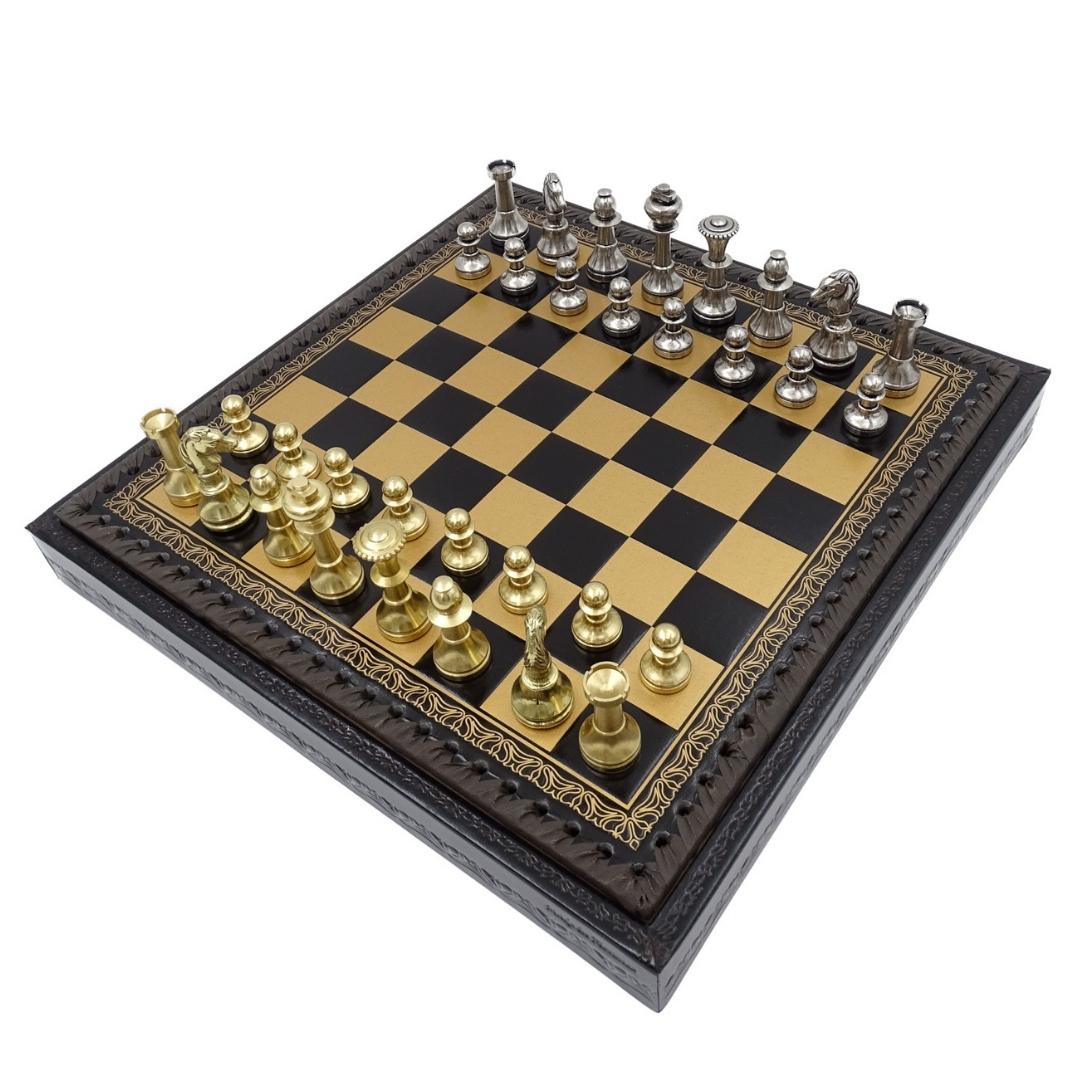 Exclusieve messing schaakset Italfama 28x28 cm met gepersonaliseerde gravure