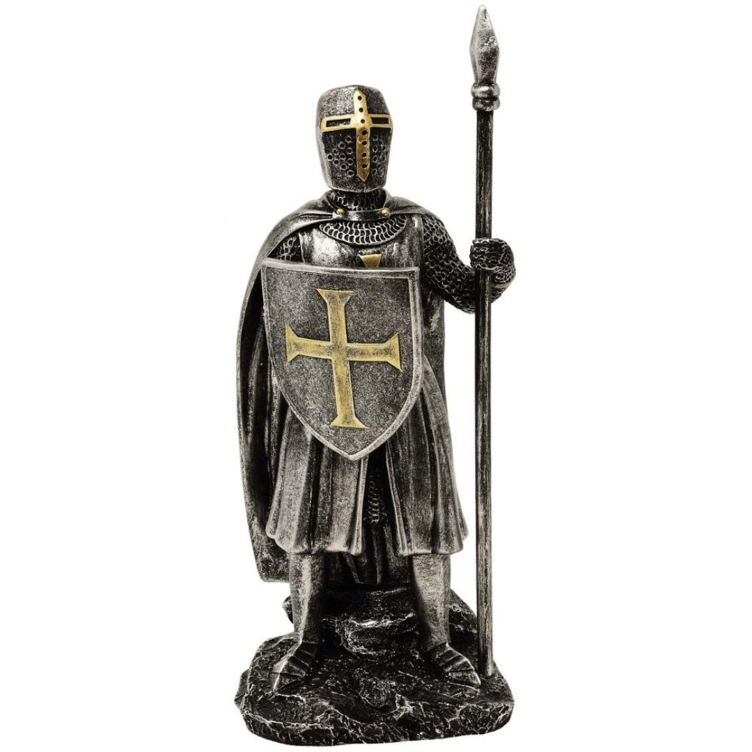 Beeldje ridder met speer 20 cm met mogelijkheid tot personalisatie met gravure - handbeschilderde decoratie van polyresin als cadeau voor liefhebbers van geschiedenis en militaire zaken