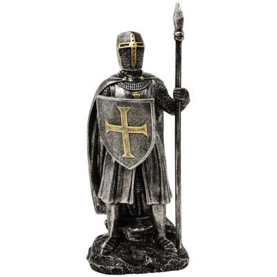 Beeldje ridder met speer 20 cm met mogelijkheid tot personalisatie met gravure - handbeschilderde decoratie van polyresin als cadeau voor liefhebbers van geschiedenis en militaire zaken