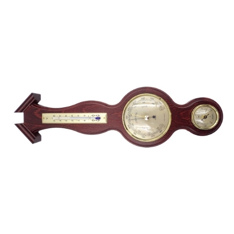 Fischer 6690-22 weerstation met barometer, thermometer en hygrometer in houten mahonie omlijsting