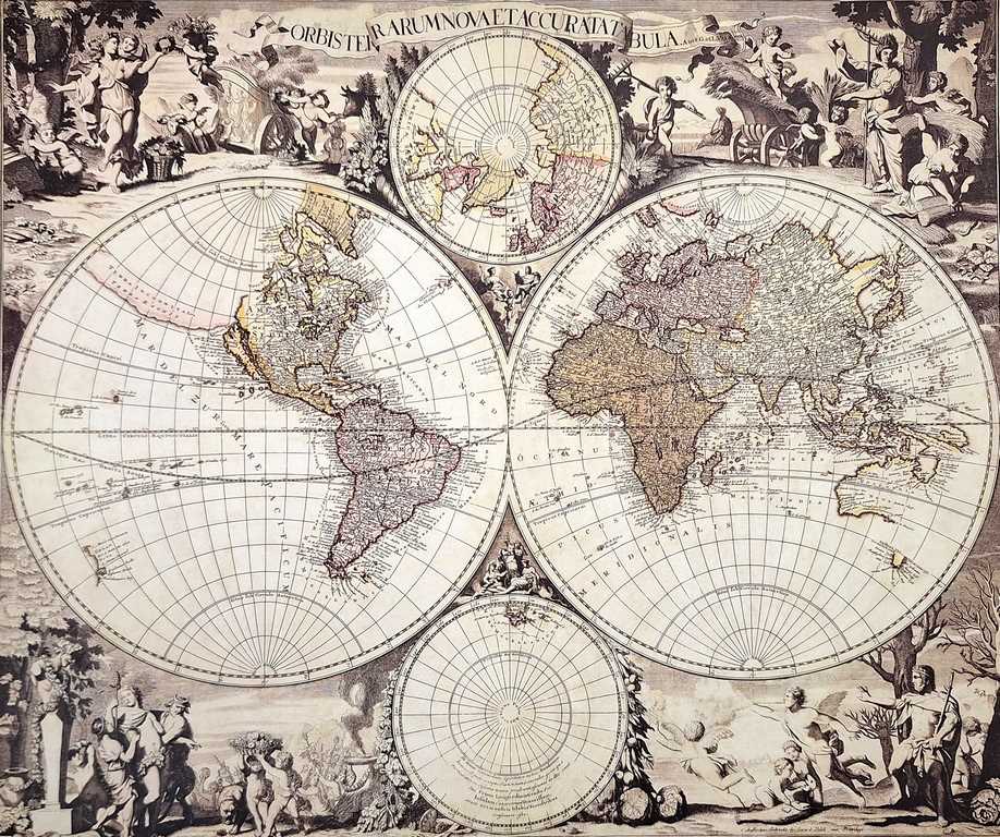 Wereldkaart 1686 - G. Valck-reprint met mogelijkheid tot personalisatie met gravure - ideaal cadeau voor historici en reizigers - afmetingen 56,5 x 47,5 cm